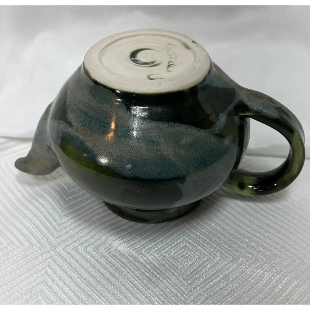 Handmade Ceramic Teapot Domed Lid Blue Green Glaze 6